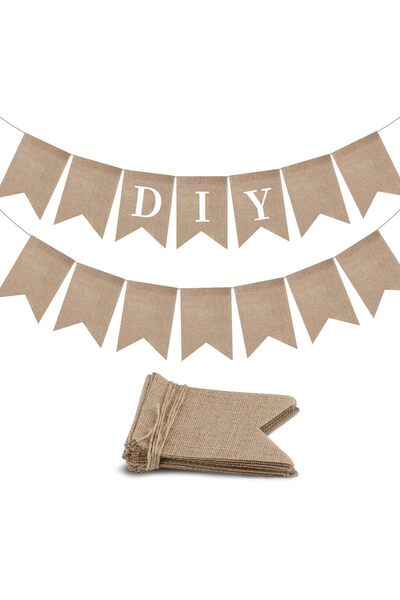 KASTWAVE 15 Pcs Blank Burlap Hessian Bunting Banner Flags (12.7x17.8 cm), Pre...
