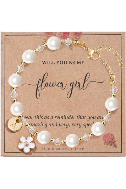 SYOSI Personalized Flower Girl Bracelet, Initial A-Z Shell Pearl Proposal Gif...