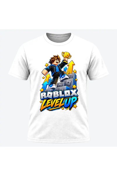 Malfini Tricou personalizat "Roblox – Level Up", Alb, Bărbați, Bumbac 100%,