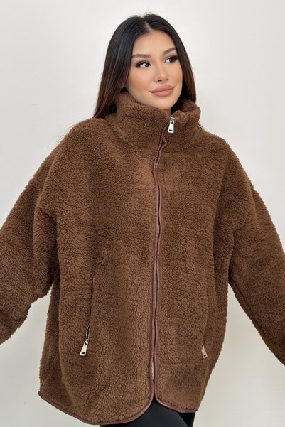 moda armanc Women's Stand Collar Plush Teddy Coat Oversized Winter Coat with ...