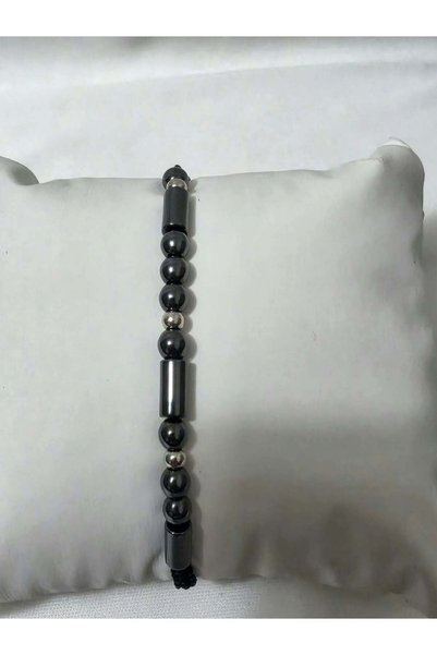 Symrna Mors Alfabeli Hematite Natural Stone Braided Bracelet