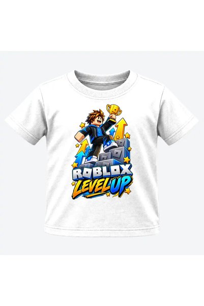 Malfini Tricou personalizat "Roblox – Level Up", Alb, Copil, Bumbac 100%