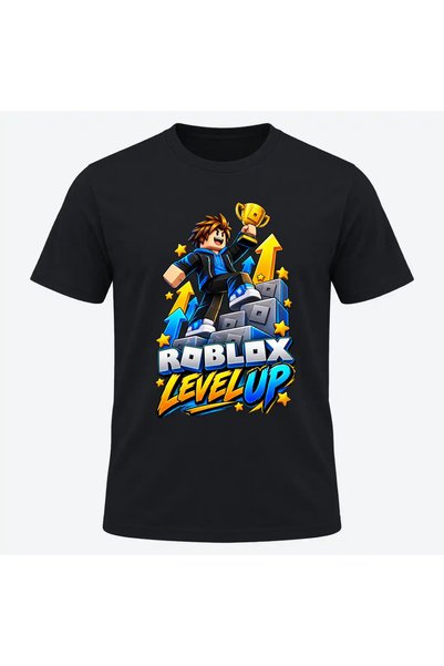 Malfini Tricou personalizat "Roblox – Level Up", Negru, Barbat, Bumbac 100%,