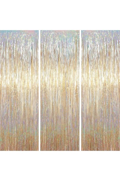 HaveLovely 3 Pack 3.3x6.6ft Champagne Foil Fringe Backdrop, Tinsel Streamers ...