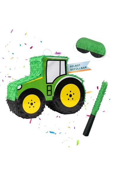 Relaxdays Set Pinata Tractor galben verde negru cu mască și băț