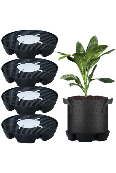 JOYZZZ Self-Watering Fabric Pot Base, 4 PCS Plastic Plant Saucer Stand, 2.8L ...