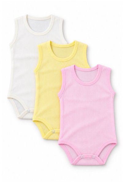 wolly woo Kız Bebek Body 3 Parça Pamuklu Kolsuz Yazlık Body Set