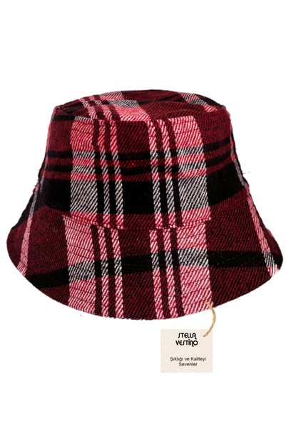 STELLA VESTİNO Unisex Plaid Winter Wool Bucket Hat - Lumberjack Fabric Checke...