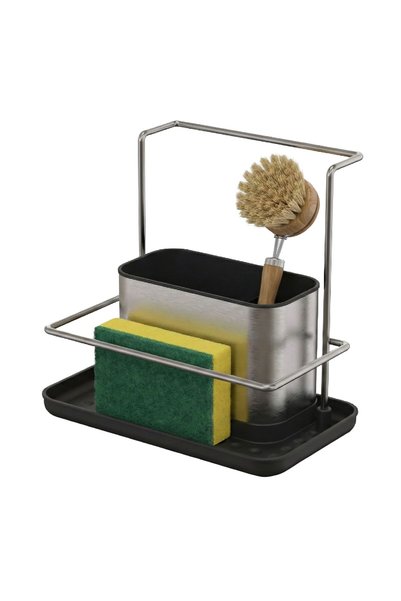 Relaxdays Organizator de chiuvetă cu tavă de scurgere, negru/argintiu, 19x12x...