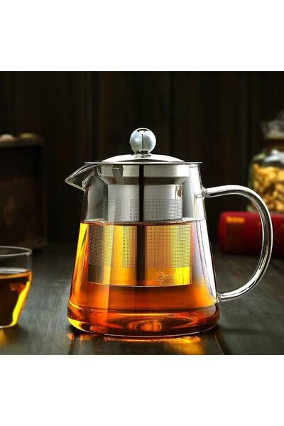 Generic إبريق شاي زجاجي سعة 950 مل مع مصفاة، غلاية شاي آمنة للاستخدام على الم...