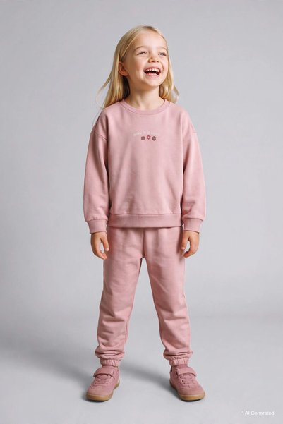 DeFacto Floral Pattern Printed Thin Sweatshirt 2-Piece Set for Baby Girls I36...