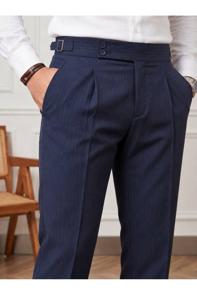 BASEL.CO Modern Striped Old Money Pleated Lycra Fabric Pants