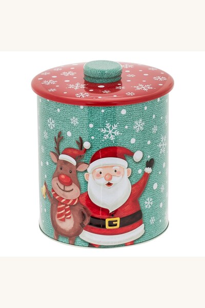 Comerivo Cutie cilindrica metalica de Craciun pentru fursecuri si dulciuri, m...