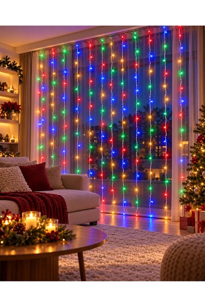 OEM Instalație luminoasă de Crăciun tip perdea, 3 × 3 m, 300 LED-uri, multico...