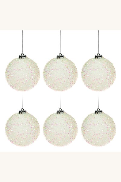 Comerivo Globuri albe de brad cu beteala, 8 cm, set de 6 bucati pentru decor ...