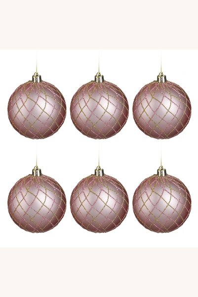 Comerivo Globuri de Craciun roz mat cu glitter roz si sampanie, 8 cm, set 6 b...