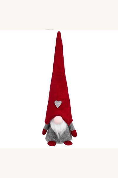 Comerivo Gnom decorativ de Craciun cu caciula rosie din catifea cu carouri, 4...