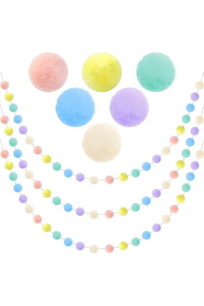Tazweeq Wool Felt Ball Garland, Hanging Decorations, Indoor Home Decor, Livin...