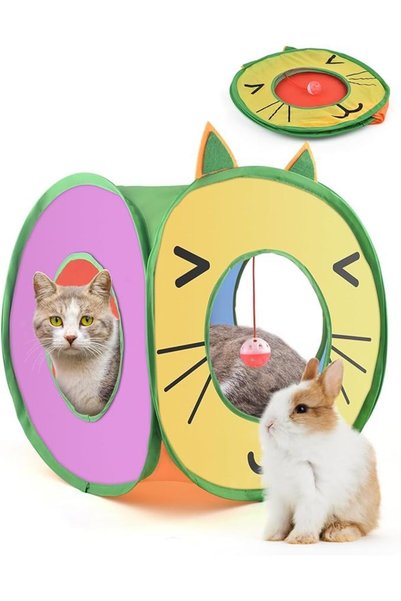 Yelajoy Folding Cat Tunnel Green, Pop Up Cat Cube with 3 Holes, Collapsible P...