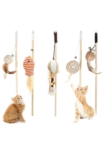 HASTHIP ® Premium Cat Toy Interactive Cat Toys Set of 5 Cat Teaser Wand Pet T...