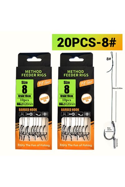 Choice 20PCS 8 Carp Fishing Rigs Pre Tied, Method Feeder & Hair Rigs with Bra...