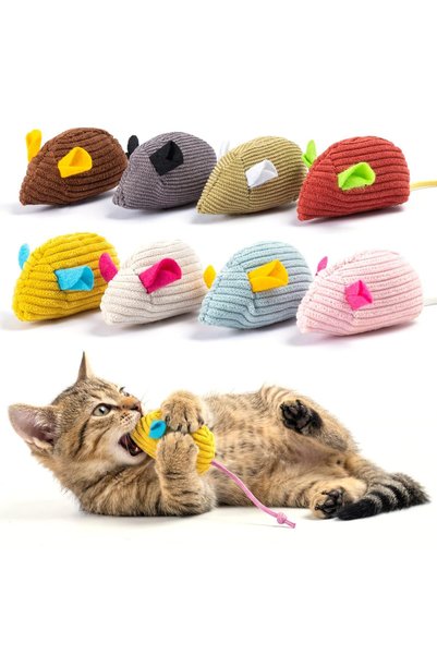 JOYZZZ Cat Mice Toys, Interactive Mouse Wand Toy with Soft Plush Feather and ...