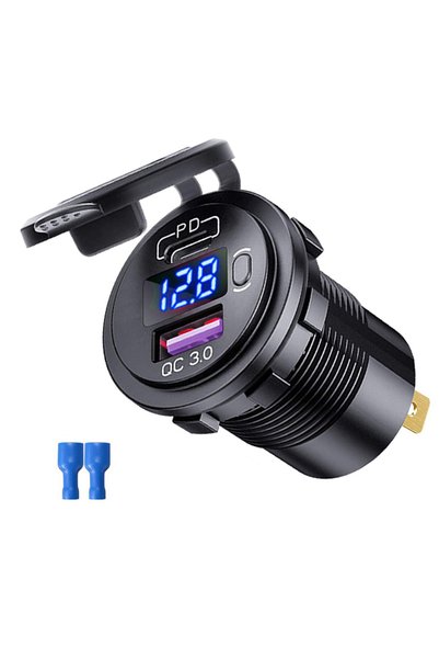 Choice شاحن سيارة USB أزرق بدون أسلاك، بتقنية QC3.0 وPD، من نوع USB-C، مع مقب...