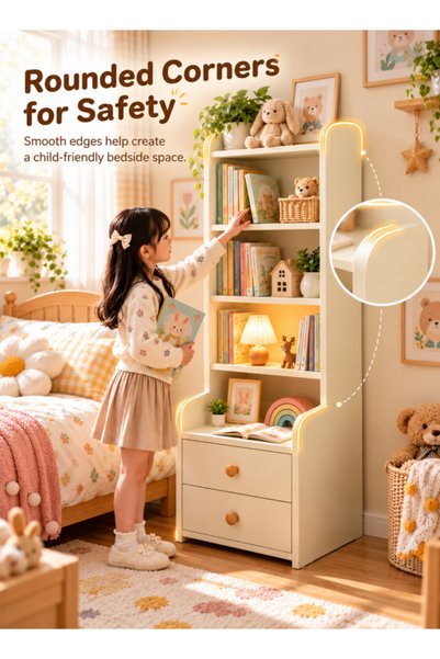 Generica 2-in-1 Kids Bedside Nightstand with Bookshelf, 5-Tier Open Shelving ...