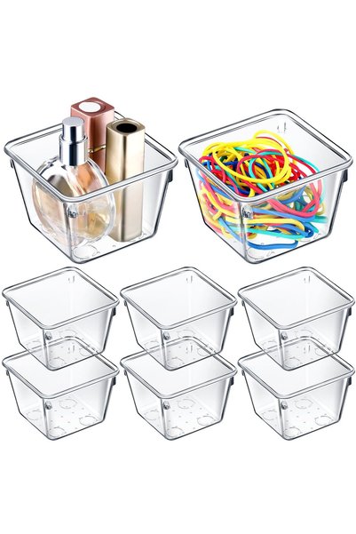 TERRIFI Clear Drawer Organizers, 8 Pcs 3"x3"x2" Stackable Small Makeup Vanity...