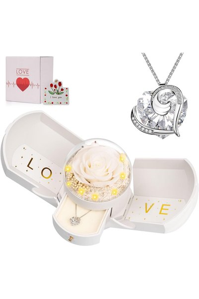 EXCEFORE Preserved Real White Rose Necklace, Forever Flower Rose in Pendant -...
