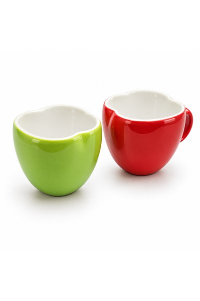 Fixxia Set de 2 căni din porțelan în formă de măr, roșii și verzi, 255 ml, pe...