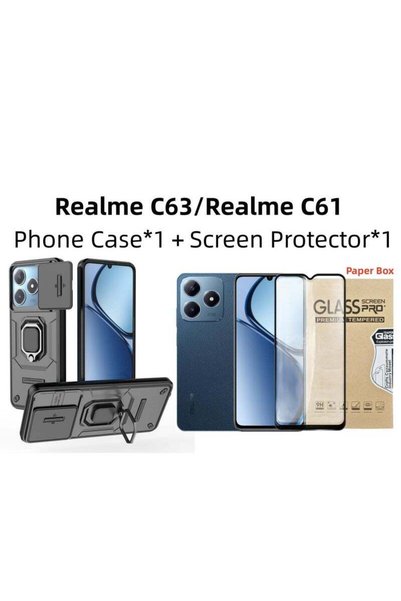 Fankalo [مجموعة 1+1] غطاء حماية لهاتف Realme C63/Realme C61 مع واقي شاشة وحما...