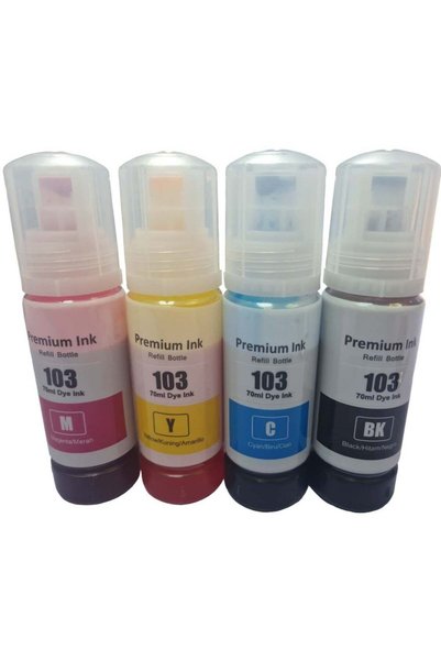 Premium مجموعة أحبار 103 بأربعة ألوان متوافقة مع طابعات إبسون 103: الأسود، وا...