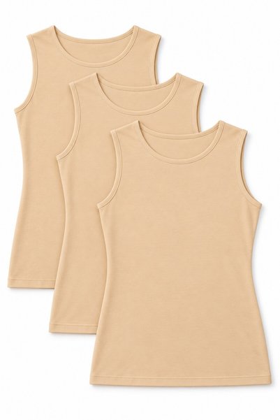 REN Women's Nude-Colored 3-Pack Cotton Spandex Round Neck Sleeveless Tank Top...