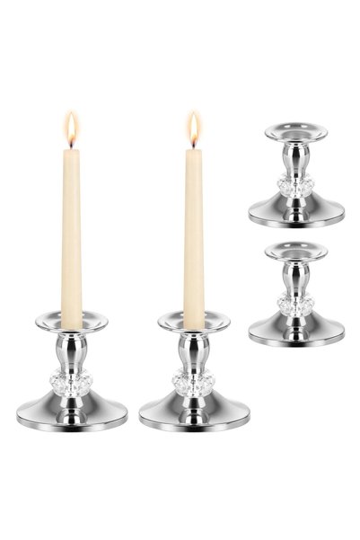 varioshop ®   Set de 2 suporturi de lumânări din metal argintiu, 8 cm, fier ș...