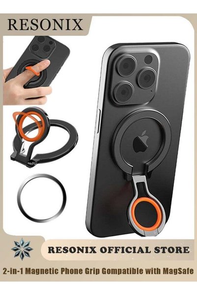 RESONIX MagSafe Magnetic Phone Grip with Ring Holder – Wireless Charging Comp...