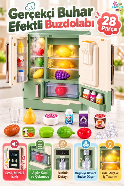 Brother Toys Işıklı ve Müzikli Buhar Çıkaran 28 Parça Aksesuarlı Oyuncak Buzd...