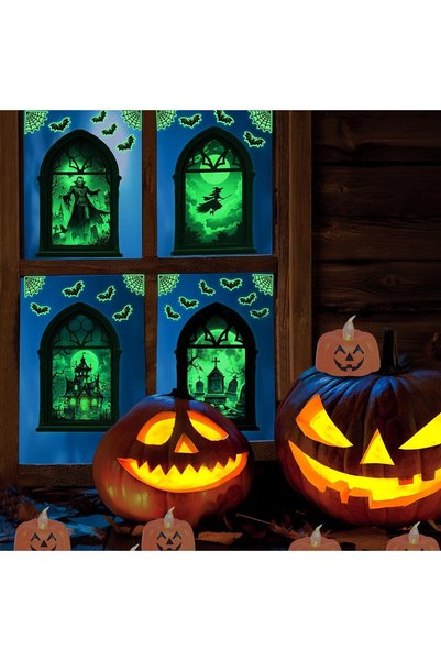 Robmoda Glow in The Dark Halloween Wall Stickers, Set of 4 Halloween Window D...