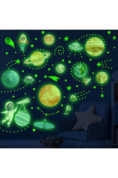 Robmoda Watercolor Solar System Wall Decals, Glow in The Dark Stars, Kids Pla...