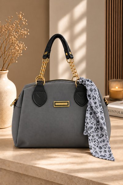 EBRUTESETTÜR Chain-Detailed Hand and Shoulder Bag, Smoke Gray.