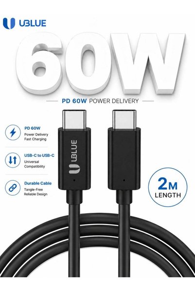 UBLUE كابل USB-C إلى USB-C، بقدرة 60 واط، يدعم نقل البيانات عبر USB 2.0، كابل...