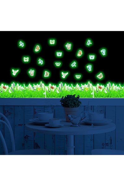 Robmoda Glow in The Dark Green Grass Wall Stickers, Flower Butterfly Green Gr...
