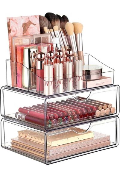 Arabest 3 Tier Clear Makeup Organizer with Drawer, Cosmetic Storage for Dress...