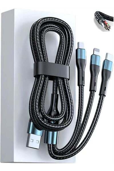 GENERAL كابل شحن USB سريع 3 في 1 - شاحن فائق السرعة بقوة 120 واط، أسلاك شحن ع...