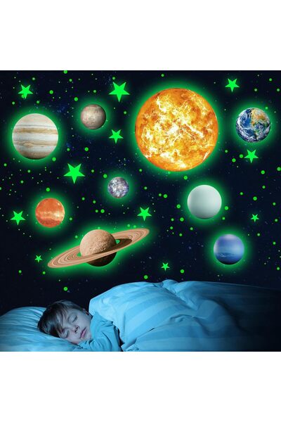 Robmoda Glow in The Dark Stars Solar System Wall Stickers, Sun and 8 Major Pl...