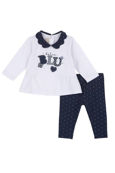 Chicco Costum copii Chicco, bluza si colanti, alb cu bleumarin, 75625-64MFCO