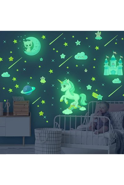 Robmoda Glow in The Dark Unicorn Stickers, 206 pcs Cats and Moon Wall Decals,...