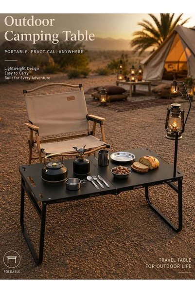 CAMPRA Portable Foldable Camping Table with Storage Bag and Lamp Stand, 100×5...