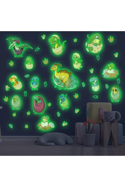 Robmoda Glow in The Dark Dinosaur Wall Decals for Kids Room, Removable Footpr...