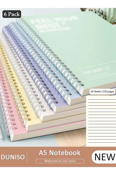 DUNISO مجموعة من 6 دفاتر ملاحظات حلزونية، دفتر يوميات بخطوط عرضية للنساء والر...